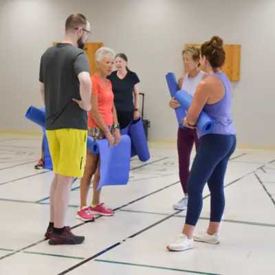 group talking together after yoga class