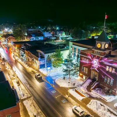 aerial downtown evening